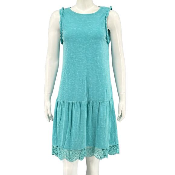 Sundance Dress Womens Medium Aqua Sleeveless 100% Cotton Ruffles Coastal Boho - Picture 1 of 7